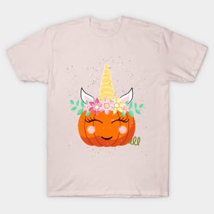 Halloween Pumpkin Glitter Unicorn T-Shirt